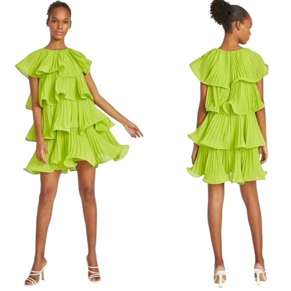 AMUR | Breeta Layered Dress in Lime Size 4 - Picture 1 of 8